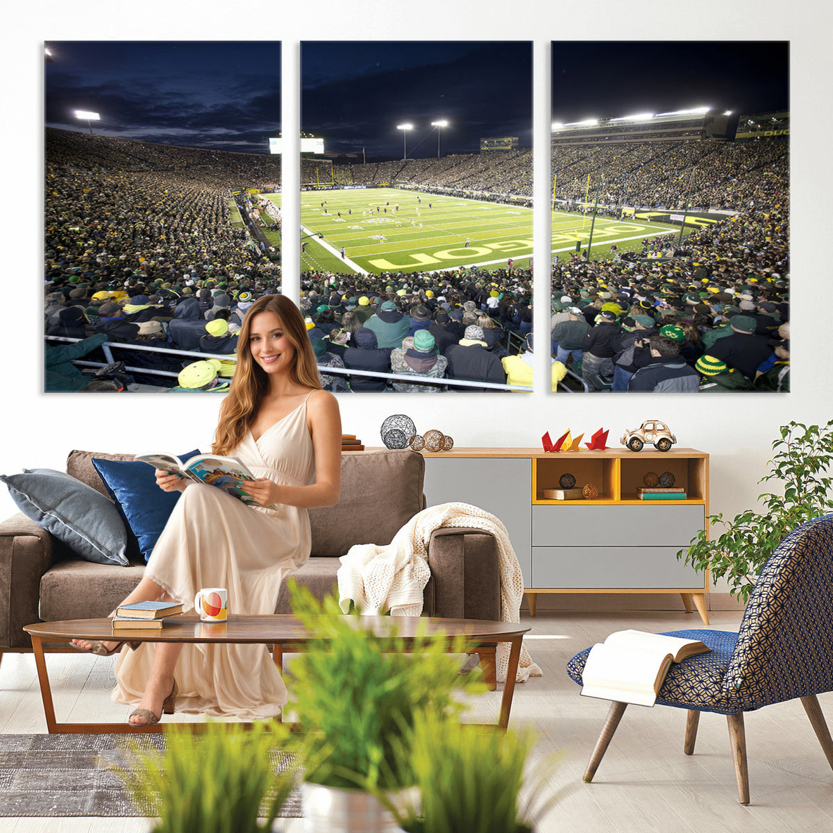 48756-PAN-FL-20X10 - University of Oregon Ducks Football Team Print - Eugene Autzen Stadium Wall Art Canvas Print