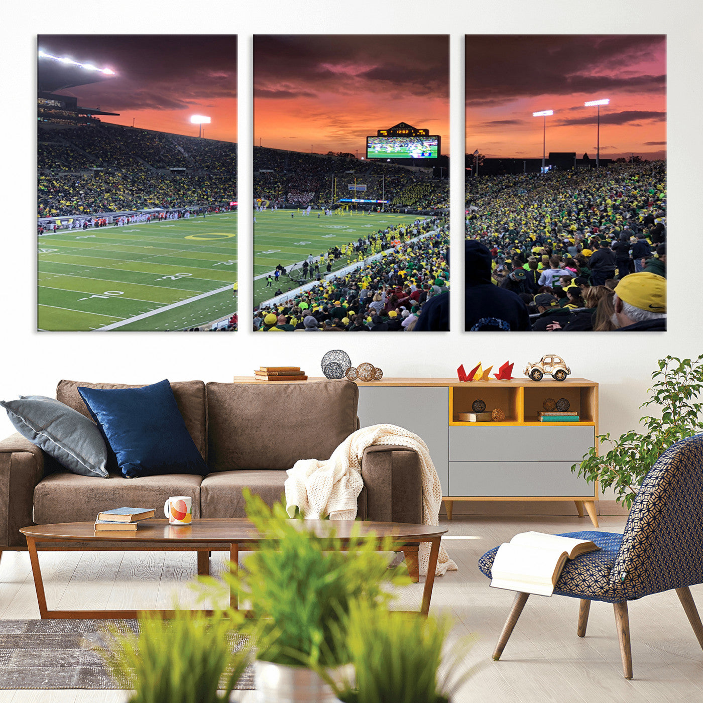 MGV-CV-60X30-3P - Eugene Autzen Stadium Canvas Wall Art Print – Sunset Over Iconic Football Field Wall Decor for Home