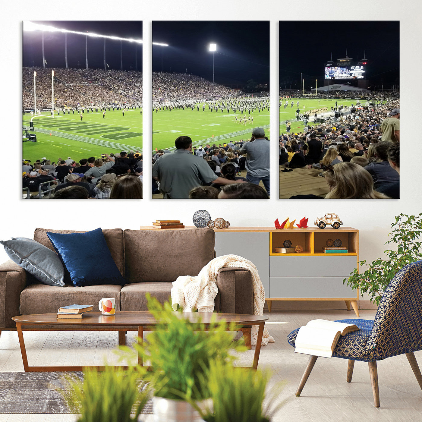 MGV-CV-60X30-3P - Purdue University Boilermakers Football Team Print - West Lafayette Ross-Ade Stadium Wall Art Canvas
