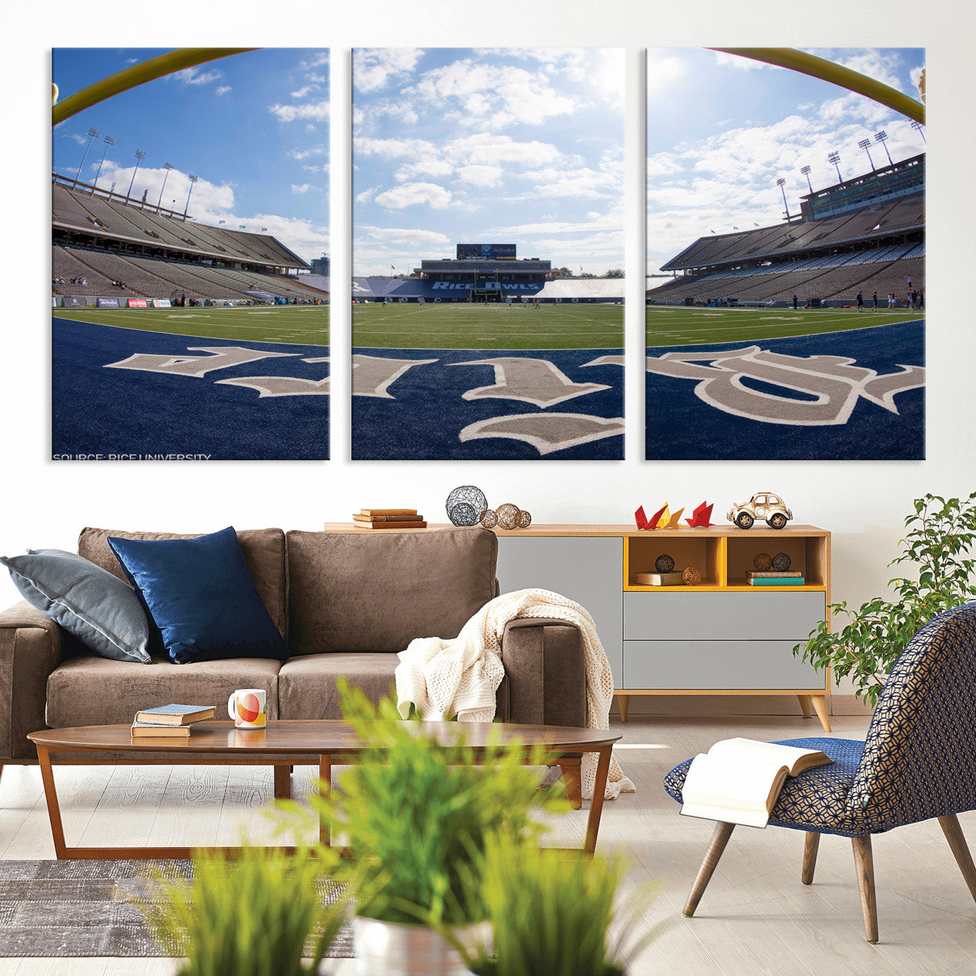 MGV-CV-60X30-3P - Rice University Owls Football Team Print - Houston Rice Stadium Wall Art Canvas Print