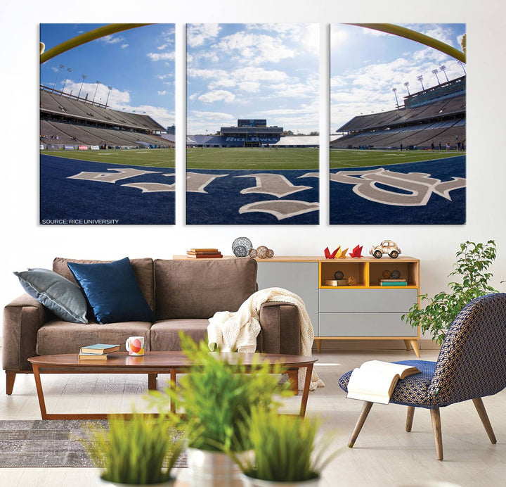 Rice University Owls Football Team Print - Houston Rice Stadium Wall Art Canvas Print