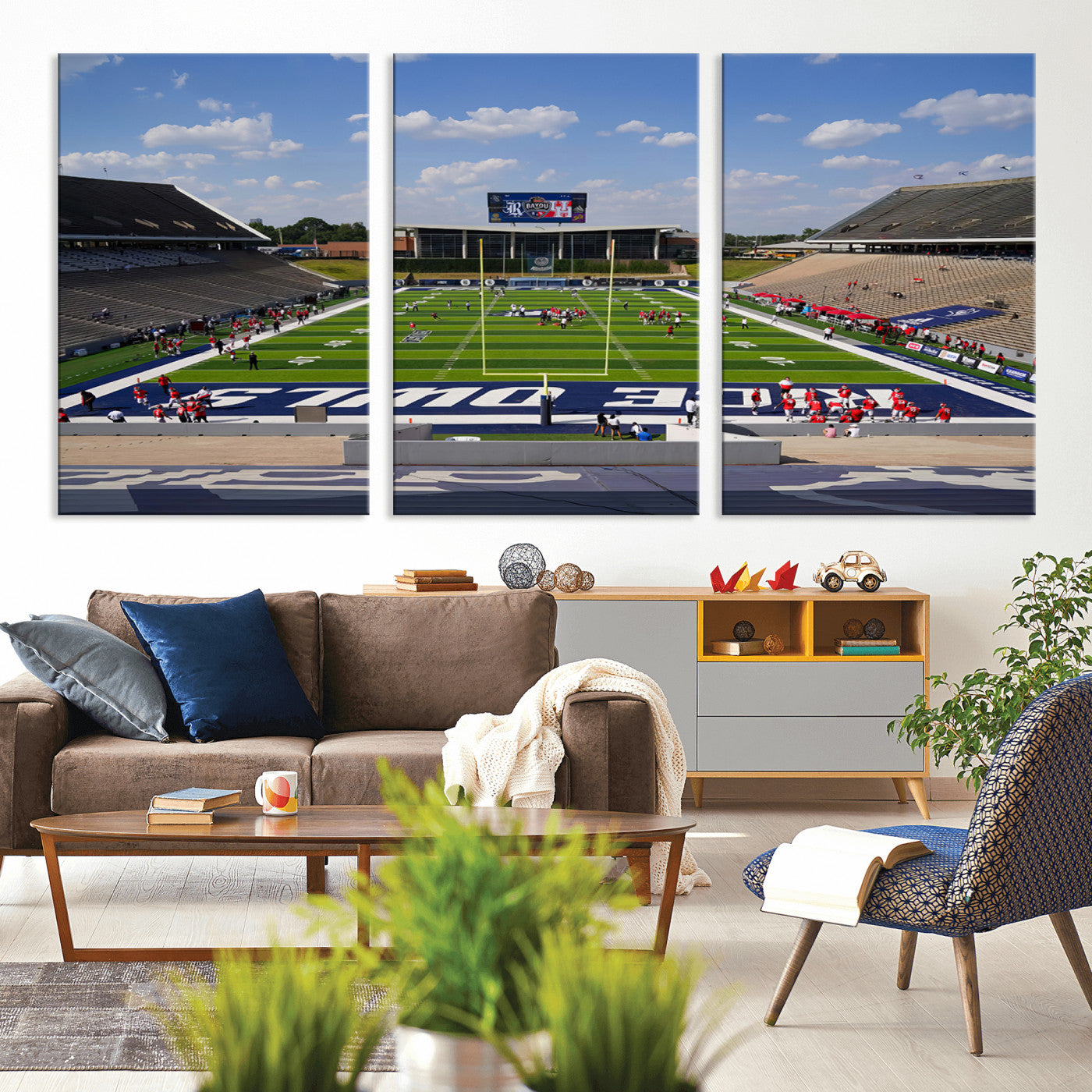MGV-CV-60X30-3P - Rice University Owls Football Team Print - Houston Rice Stadium Wall Art Canvas Print
