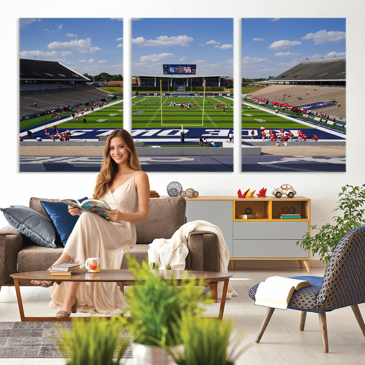 92248-MGV-CV-36X24 - Rice University Owls Football Team Print, Houston Rice Stadium