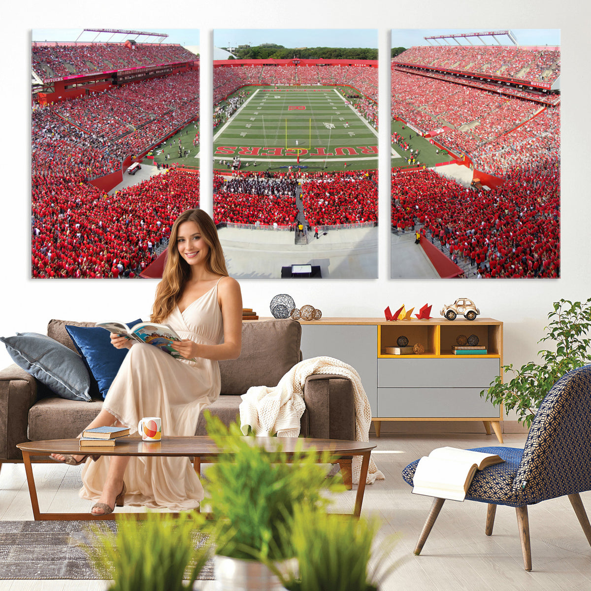 90818-PAN-FL-20X10 - Rutgers Scarlet Knights Football Team Print - Piscataway SHI Stadium Wall Art Canvas Print