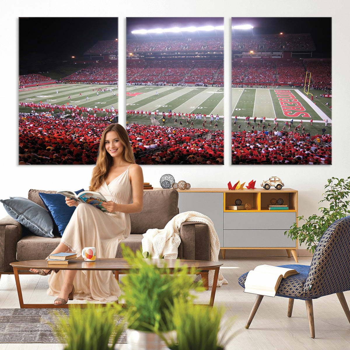 53225-PAN-FL-20X10 - Rutgers University Scarlet Knights Football Team Print - Piscataway SHI Stadium Wall Art Canvas
