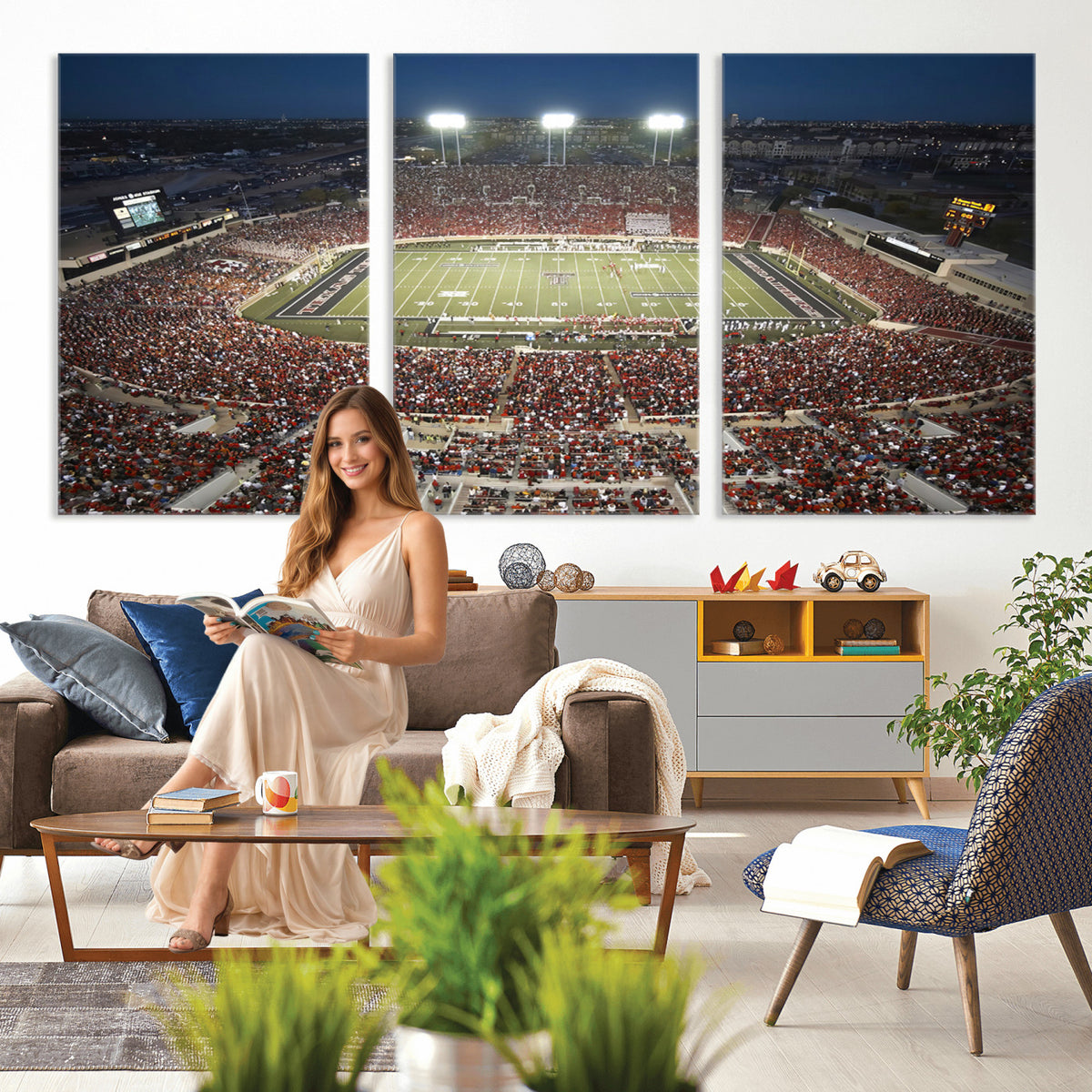 55763-MGV-CV-36X24 - Texas Tech Red Raiders Football Team Print, Lubbock Jones AT&T Stadium, Framed and Ready to Hang