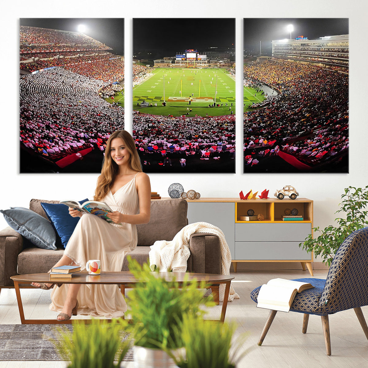 12091-PAN-FL-20X10 - University of Maryland Terrapins Football Team Print - College Park SECU Stadium Wall Art Canvas