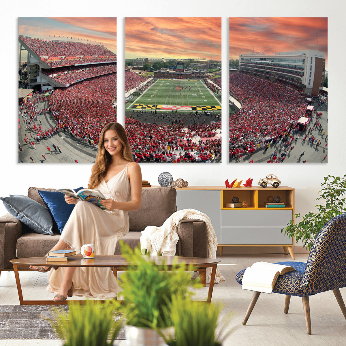 24140-PAN-FL-20X10 - University of Maryland Terrapins Football Team Print - College Park SECU Stadium Wall Art Canvas