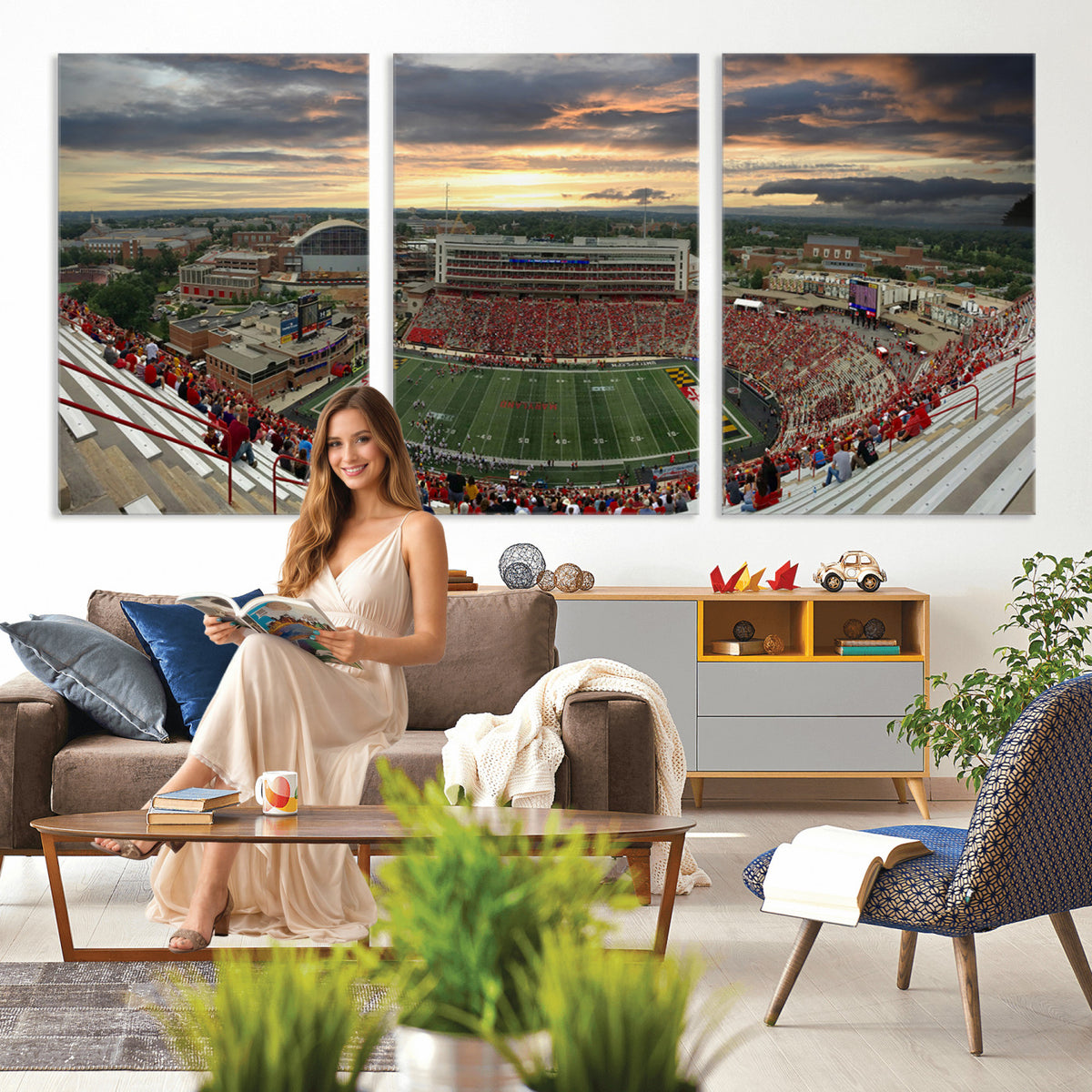 29993-PAN-FL-20X10 - University of Maryland Terrapins Football Team Print - College Park SECU Stadium Wall Art Canvas