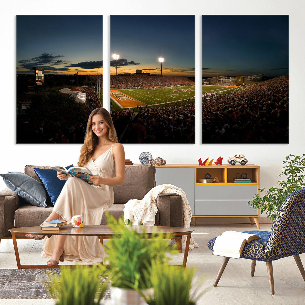 15980-PAN-FL-20X10 - Ball State Cardinals Football Team Print - Muncie Scheumann Stadium Wall Art Canvas Print