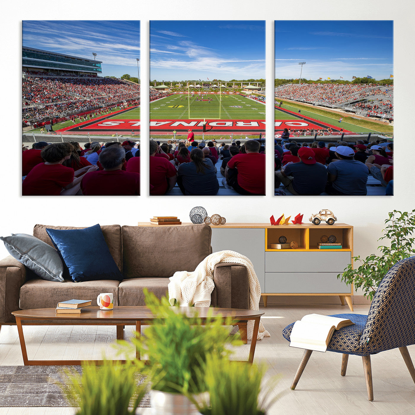 MGV-CV-60X30-3P - Ball State Cardinals Football Team Print - Muncie Scheumann Stadium Wall Art Canvas Print