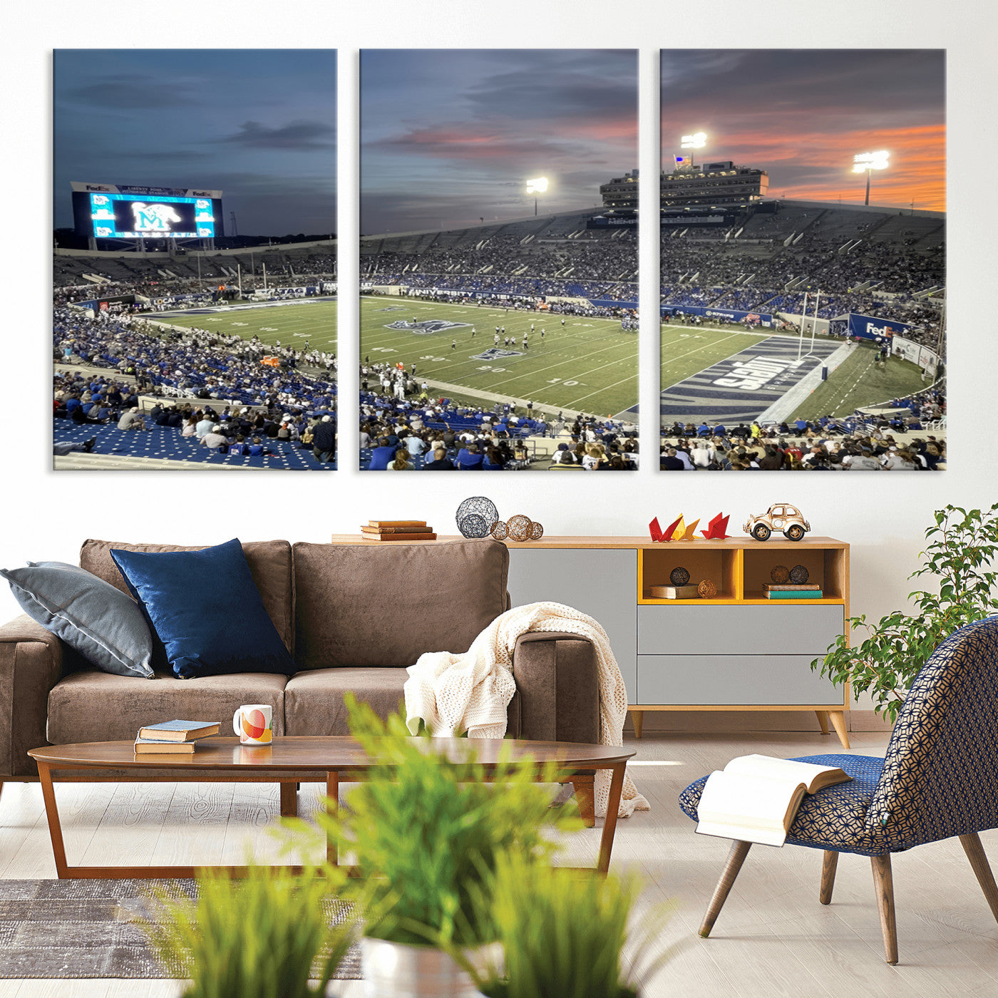 MGV-CV-60X30-3P - Memphis Tigers Football Team Print - Memphis Simmons Bank Liberty Stadium Wall Art Canvas Print