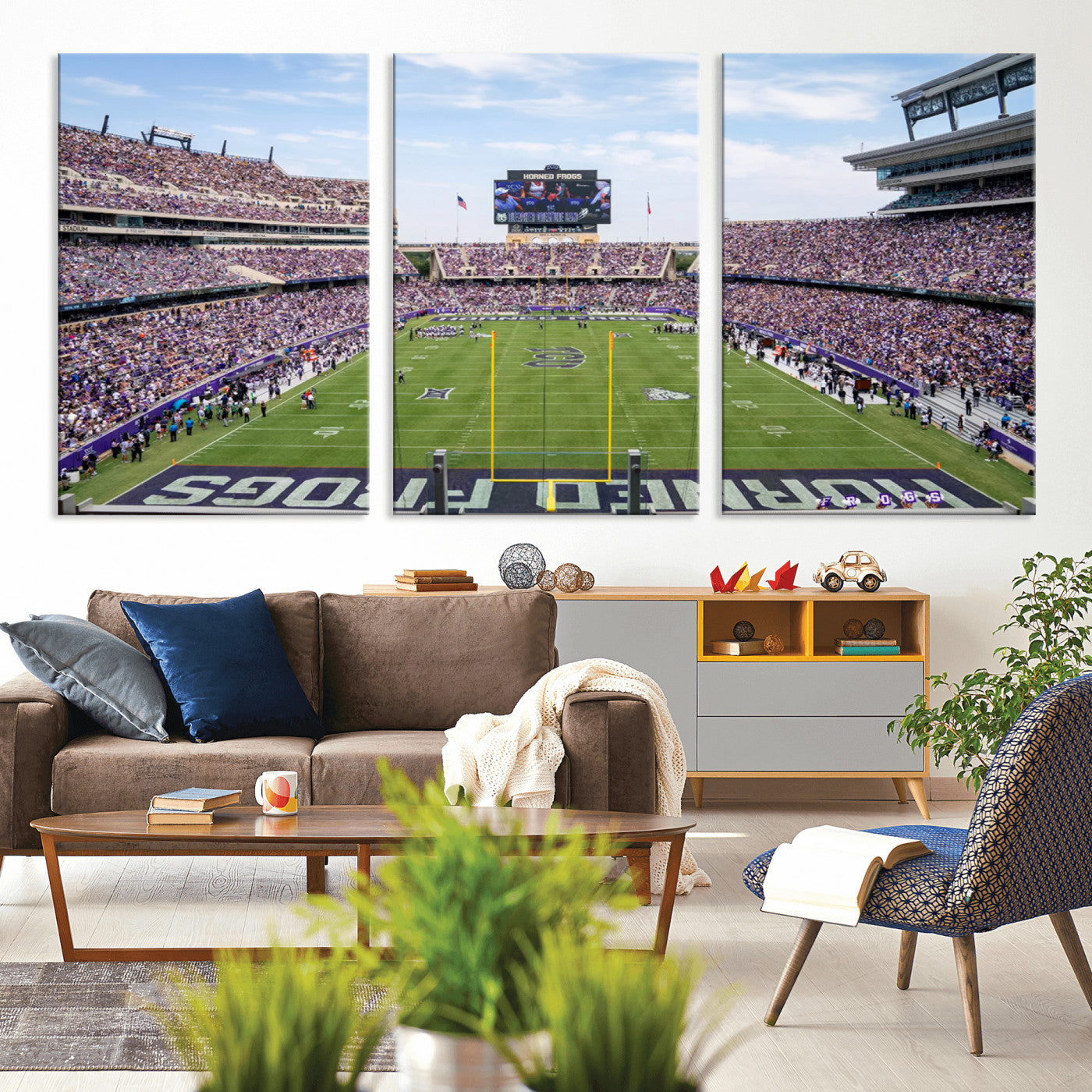 MGV-CV-60X30-3P - TCU Horned Frogs Football Team Print - Fort Worth Amon G. Carter Stadium Wall Art Canvas Print