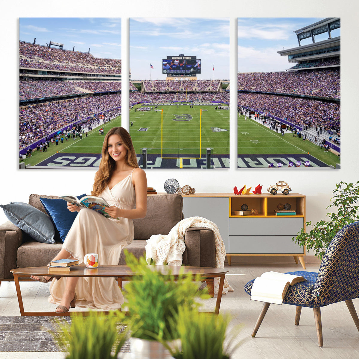 27650-PAN-FL-20X10 - TCU Horned Frogs Football Team Print - Fort Worth Amon G. Carter Stadium Wall Art Canvas Print