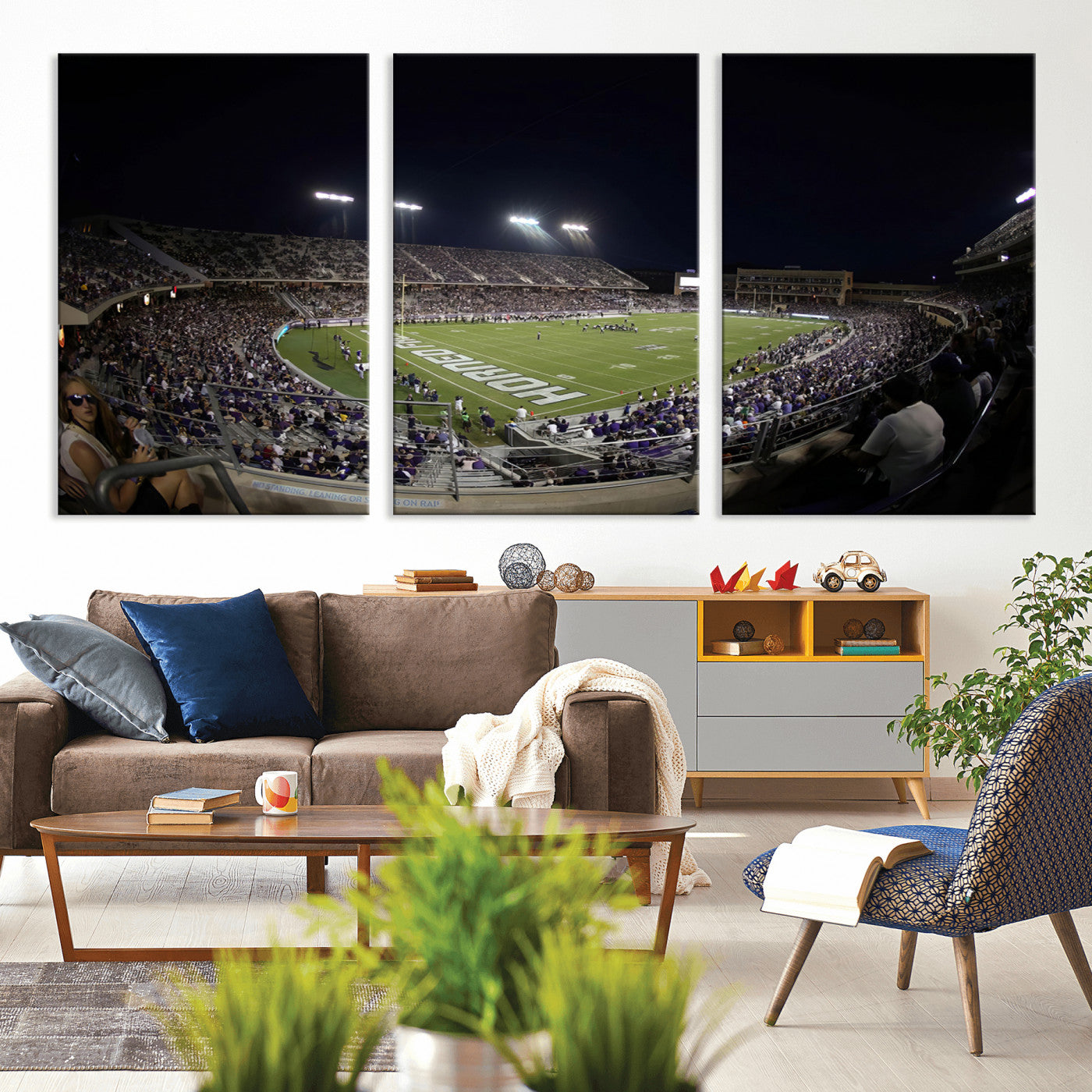 MGV-CV-60X30-3P - TCU Horned Frogs Football Team Print - Fort Worth Amon G. Carter Stadium Wall Art Canvas Print.