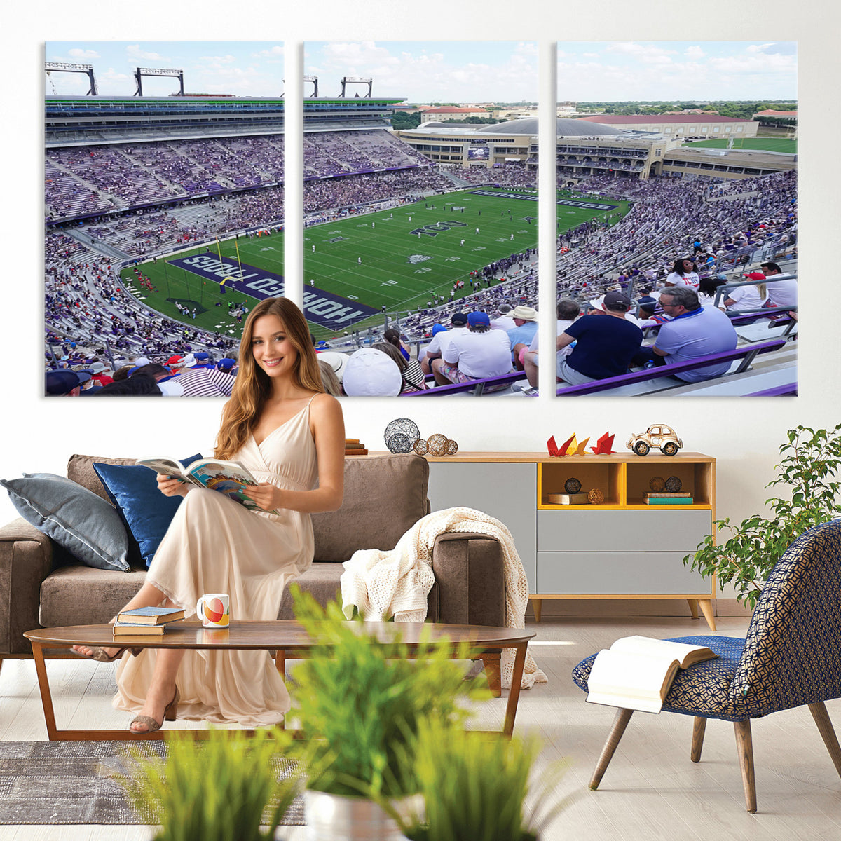 95139-MGV-CV-36X24 - The Texas Christian University TCU Horned Frogs Football Team Print, Fort Worth