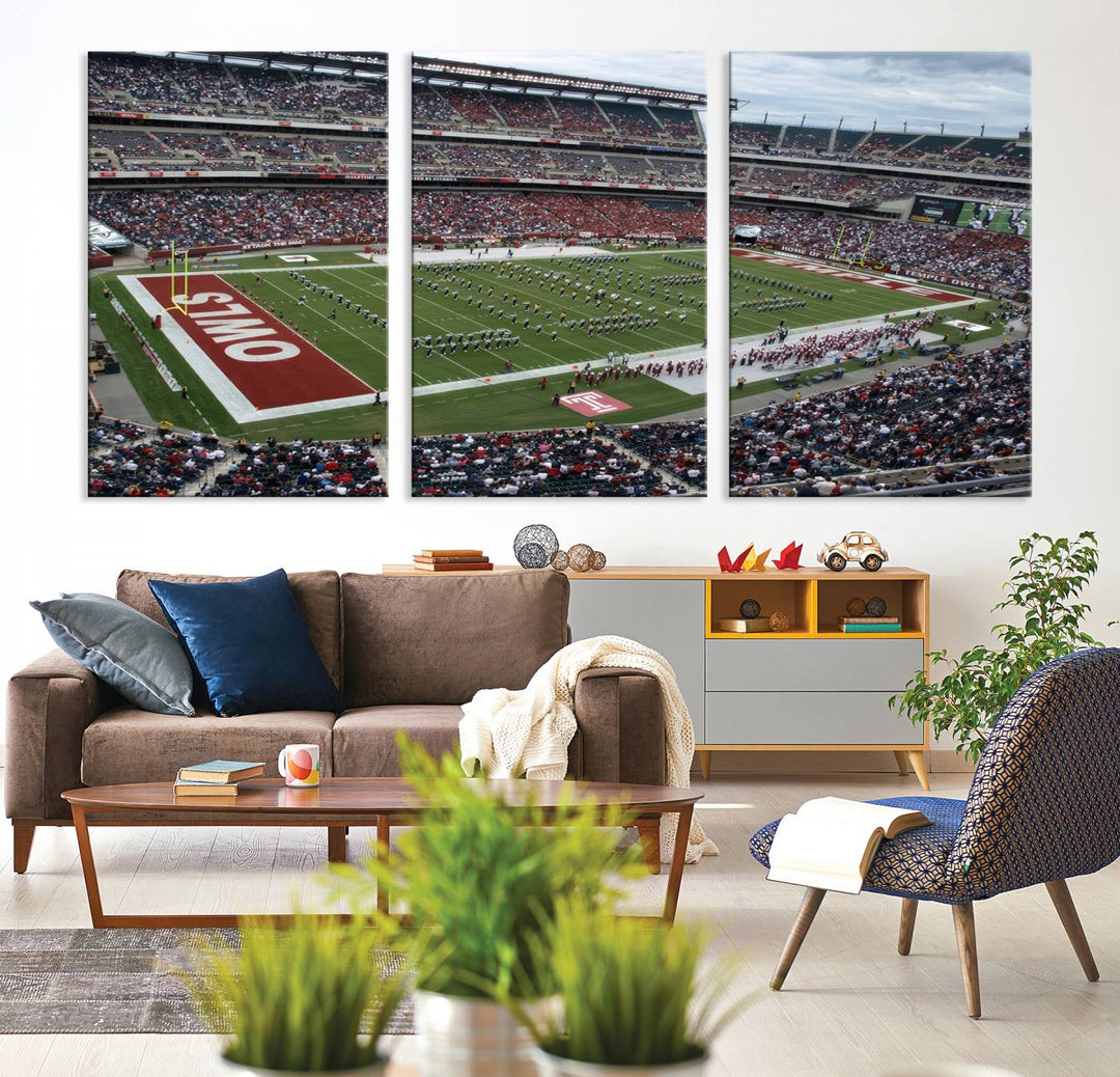 Aerial view wall art of Lincoln Financial Field during a Temple Owls game.