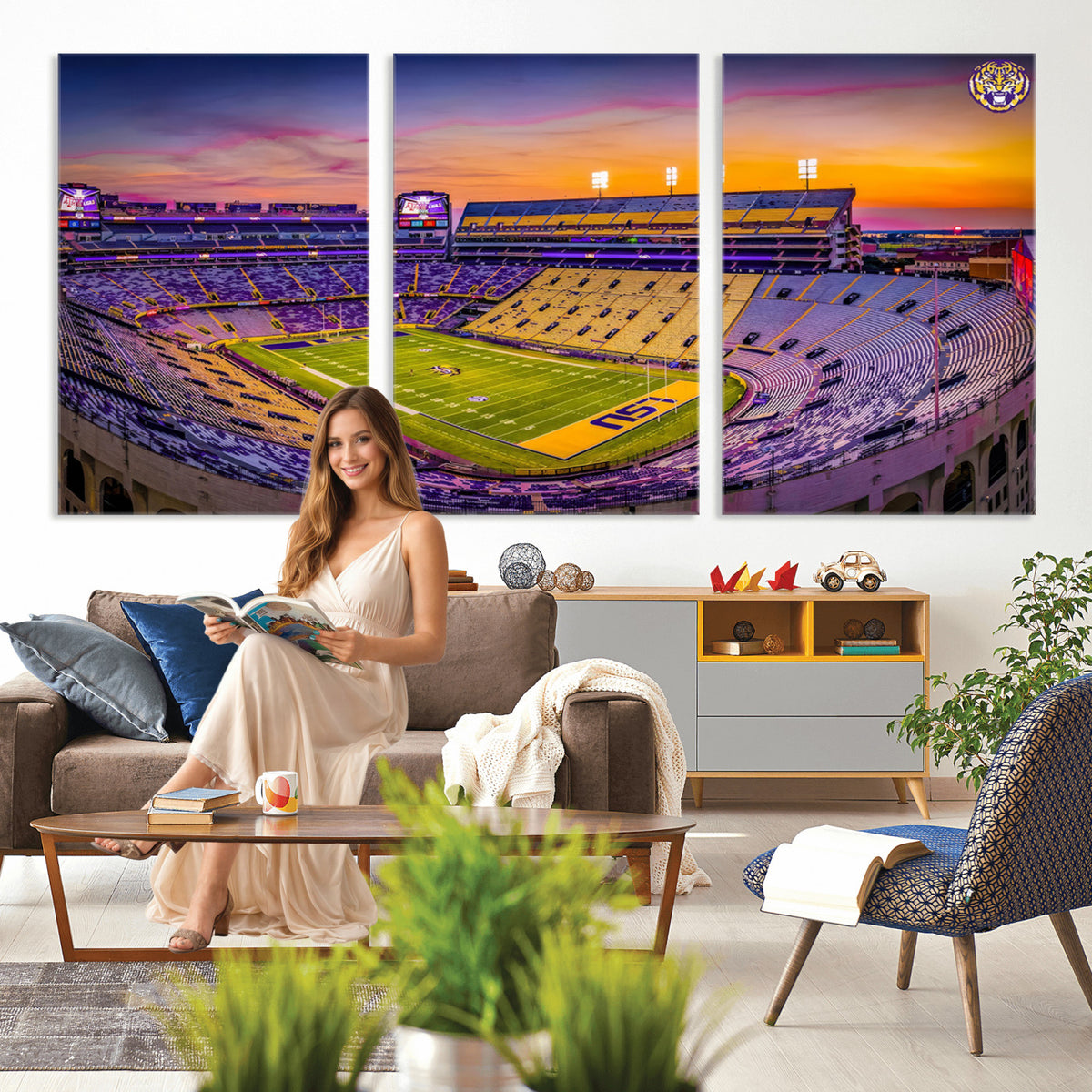 93538-MGV-CV-36X24 - The Louisiana State University Tigers Football Team Print, Framed and Ready to Hang Stadium Print