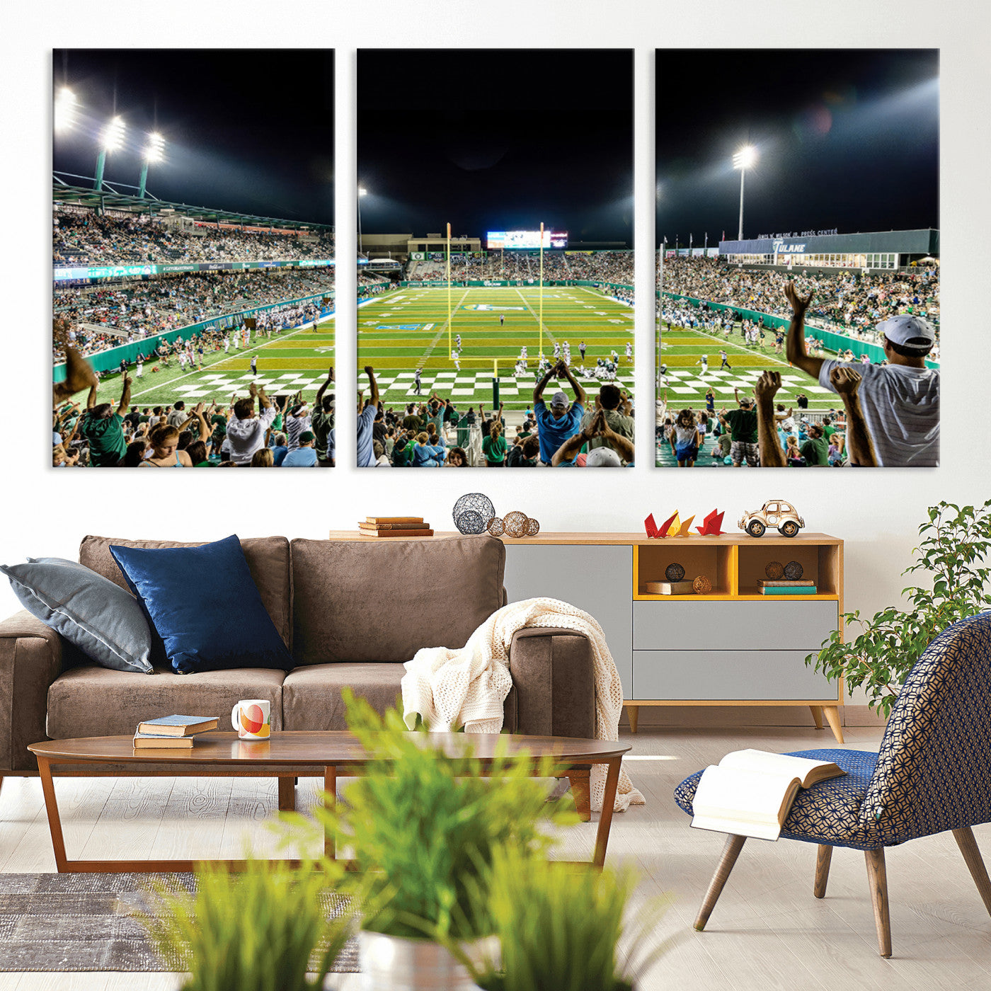 MGV-CV-60X30-3P - The Tulane University Green Wave Football Team Print - New Orleans Yulman Stadium Wall Art Canvas