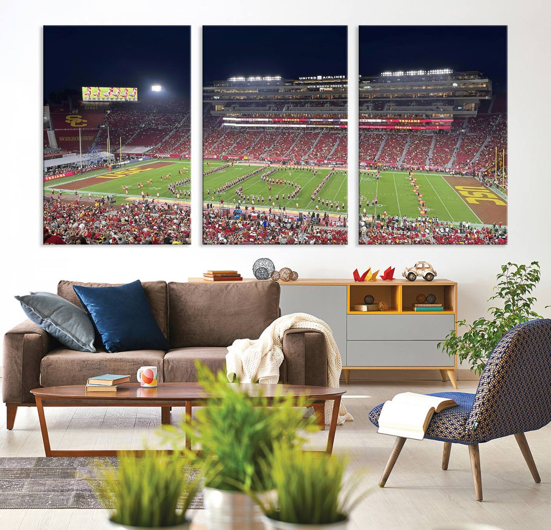 The University of Southern California USC Trojans Football Team Print - Los Angeles Memorial Coliseum Stadium Wall Art Canvas Print