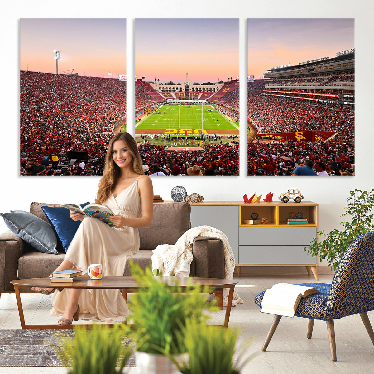 39904-MGV-CV-36X24 - The University of Southern California USC Trojans Football Team Print, Home Bar Wall Decor