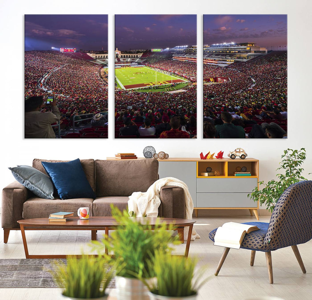 The University of Southern California USC Trojans Football Team Print - Los Angeles Memorial Coliseum Stadium Wall Art Canvas Print