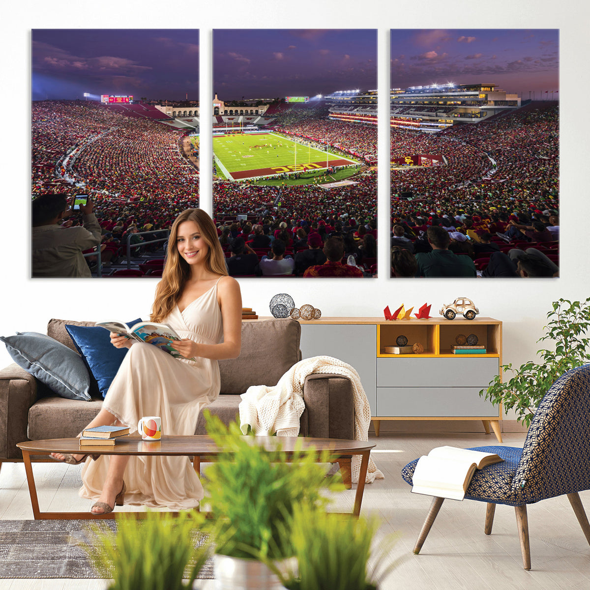 73373-MGV-CV-36X24 - The University of Southern California USC Trojans Football Team Print, Extra Large Game Room Wall Decor