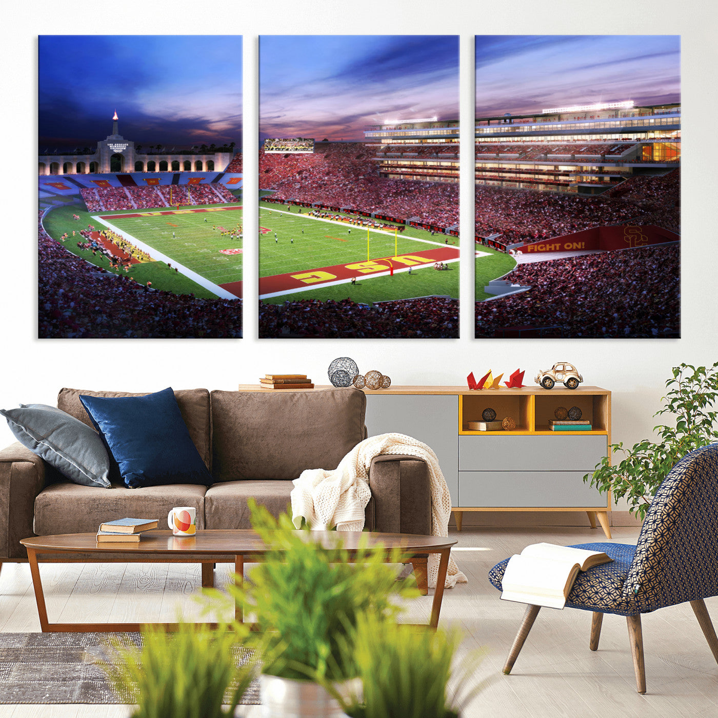 MGV-CV-60X30-3P - The University of Southern California USC Trojans Football Team Print - Los Angeles Memorial