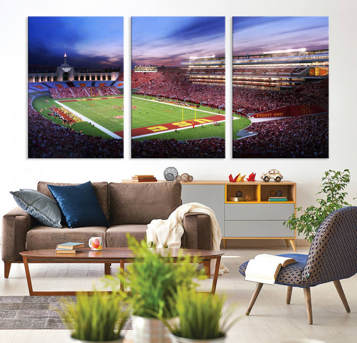 The University of Southern California USC Trojans Football Team Print - Los Angeles Memorial Coliseum Stadium Wall Art Canvas Print