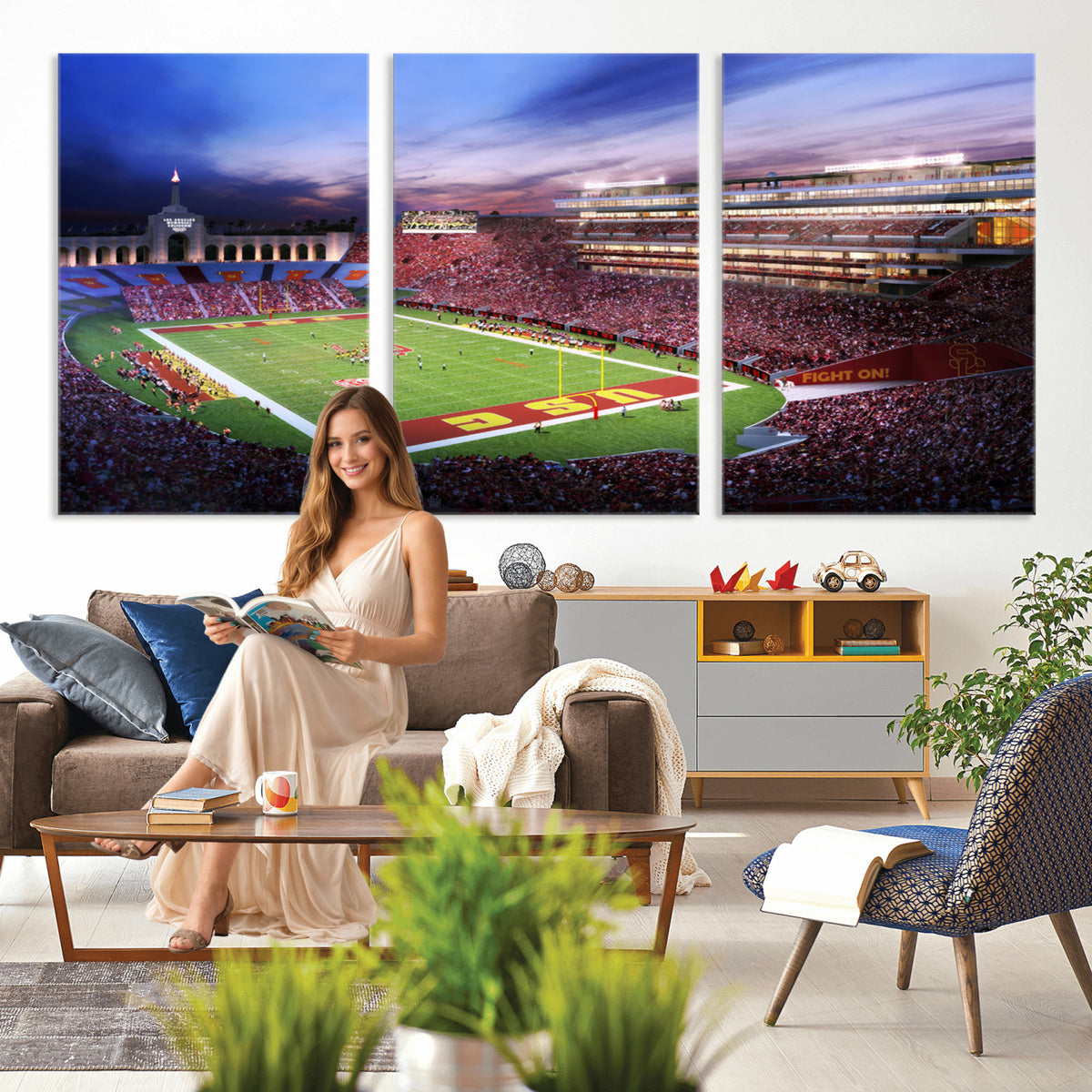 71879-MGV-CV-36X24 - The University of Southern California USC Trojans Football Team Print, Framed and Ready to Hang