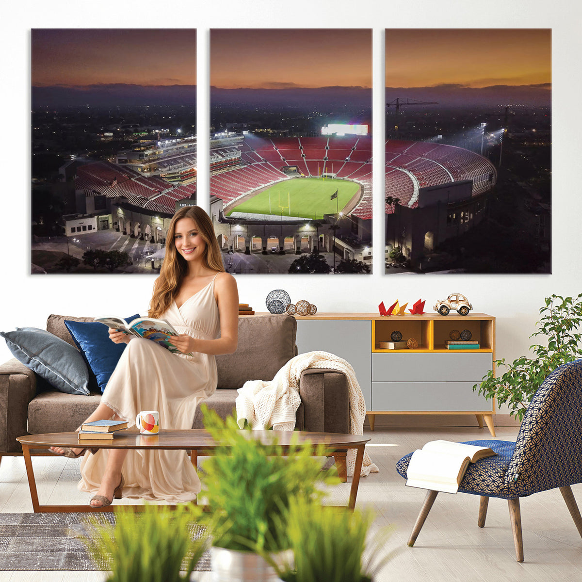 50666-MGV-CV-36X24 - The University of Southern California USC Trojans Football Team Print, Los Angeles Memorial Coliseum