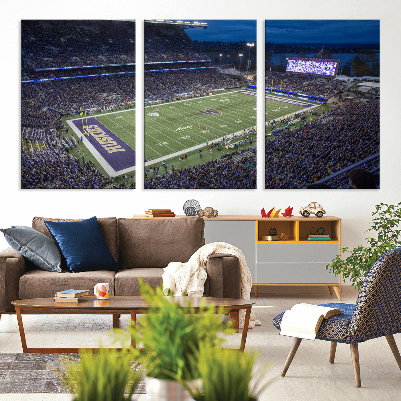 MGV-CV-60X30-3P - The University of Washington Huskies Football Team Print - Seattle Husky Stadium Wall Art Canvas