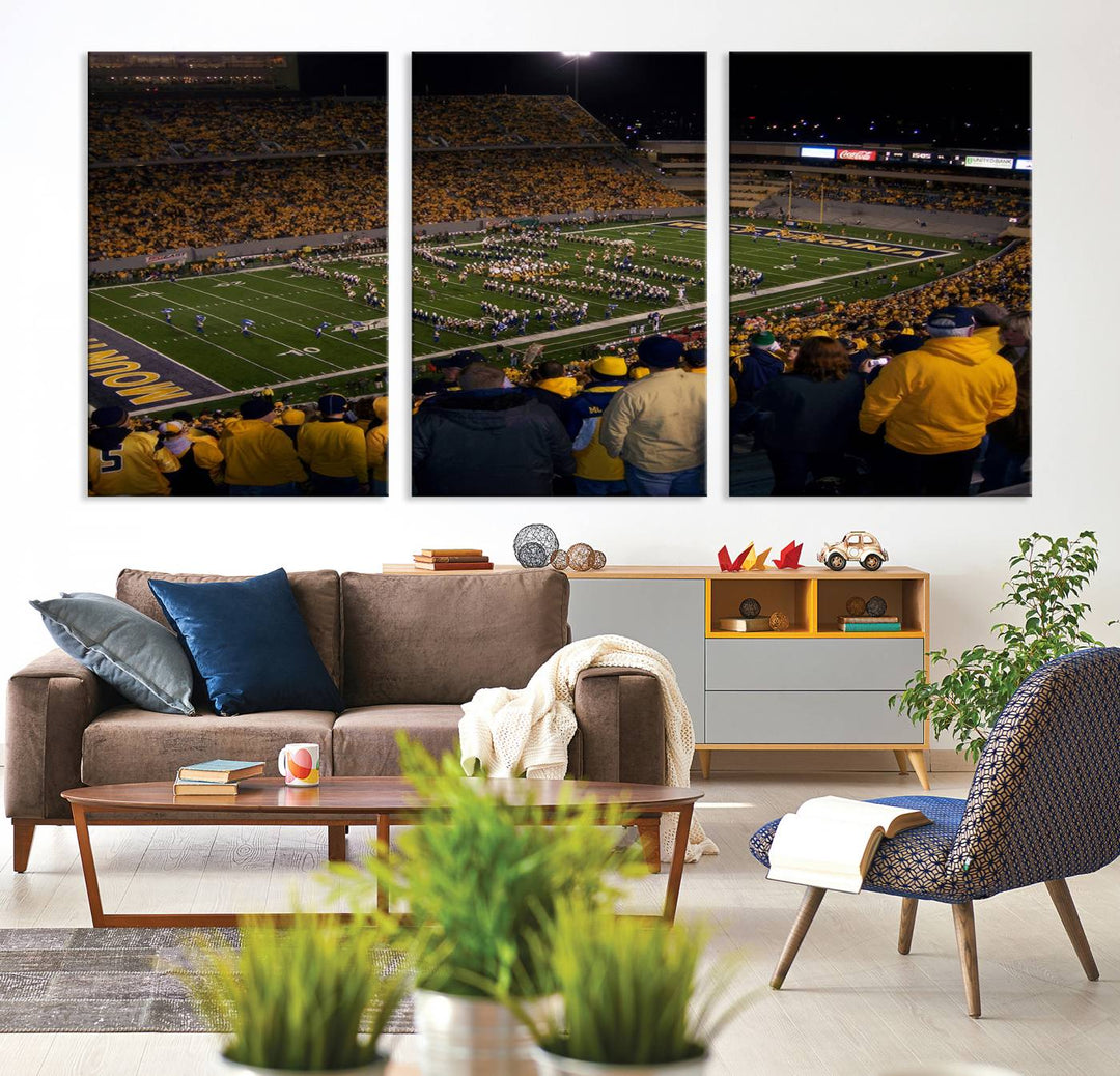 West Virginia Uni Mountaineers Football Canvas Wall Art Print.