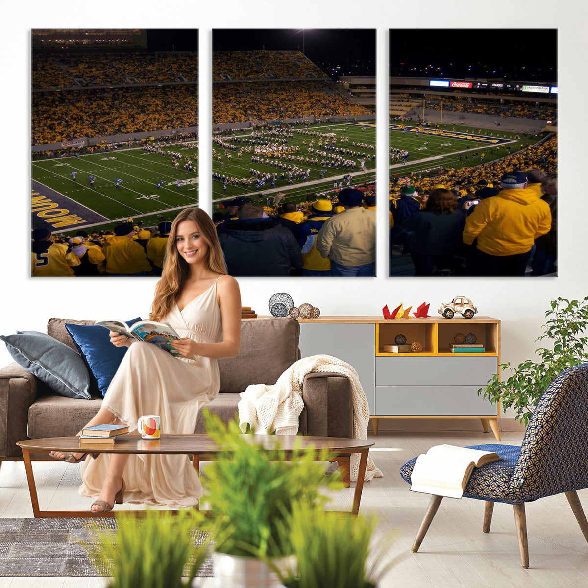 58154-MGV-CV-36X24 - West Virginia University Mountaineers Football Team Print, Milan Puskar Stadium, Morgantown