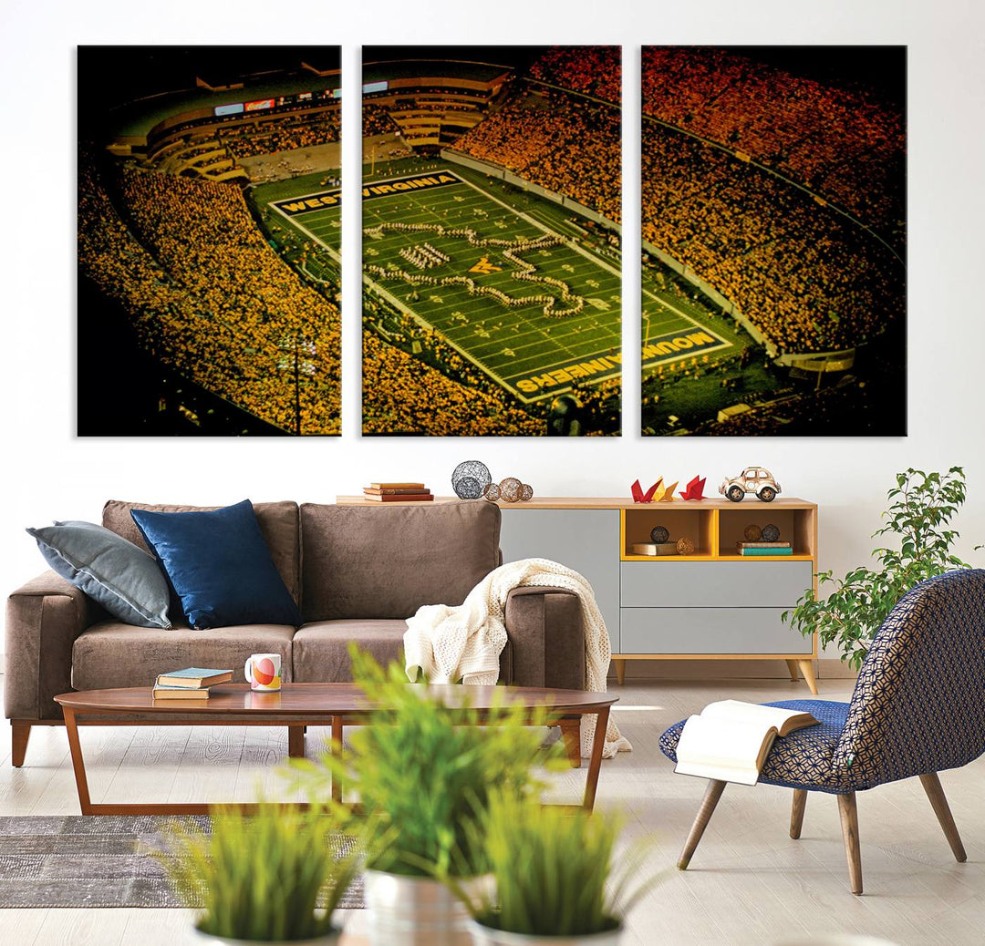 West Virginia University Mountaineers Football Team Print - Milan Puskar Stadium Canvas Print Wall Art, Morgantown City Print