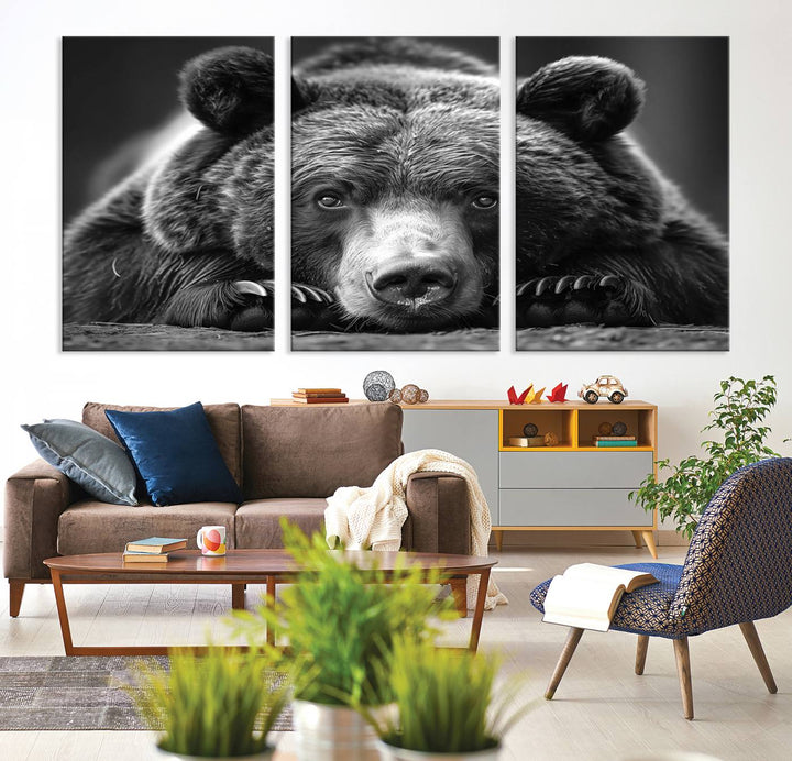 Resting Grizzly Bear Canvas Print | Ready to Hang Wall Art | Rustic Cabin & Farmhouse Decor | Wildlife Art