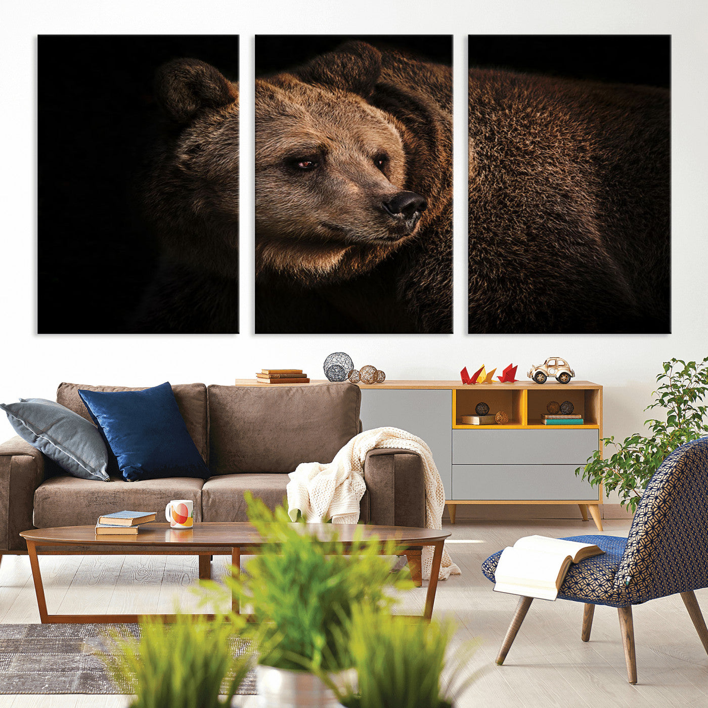 MGV-CV-60X30-3P - Wild Grizzly 399 Bear Canvas Wall Art Print, Bear Animal Canvas Artwork Print, Black Bear Wall Art