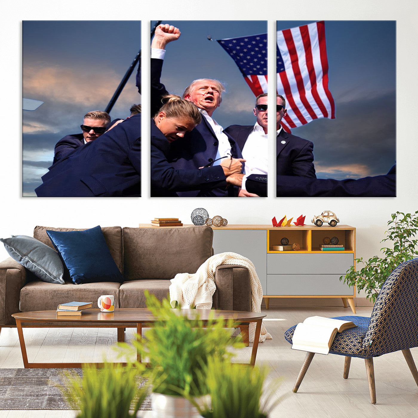 MGV-CV-60X30-3P - Donald Trump Assassination Attempt Wall Art Print, Trump Historic Footage - Iconic Reaction by Trump