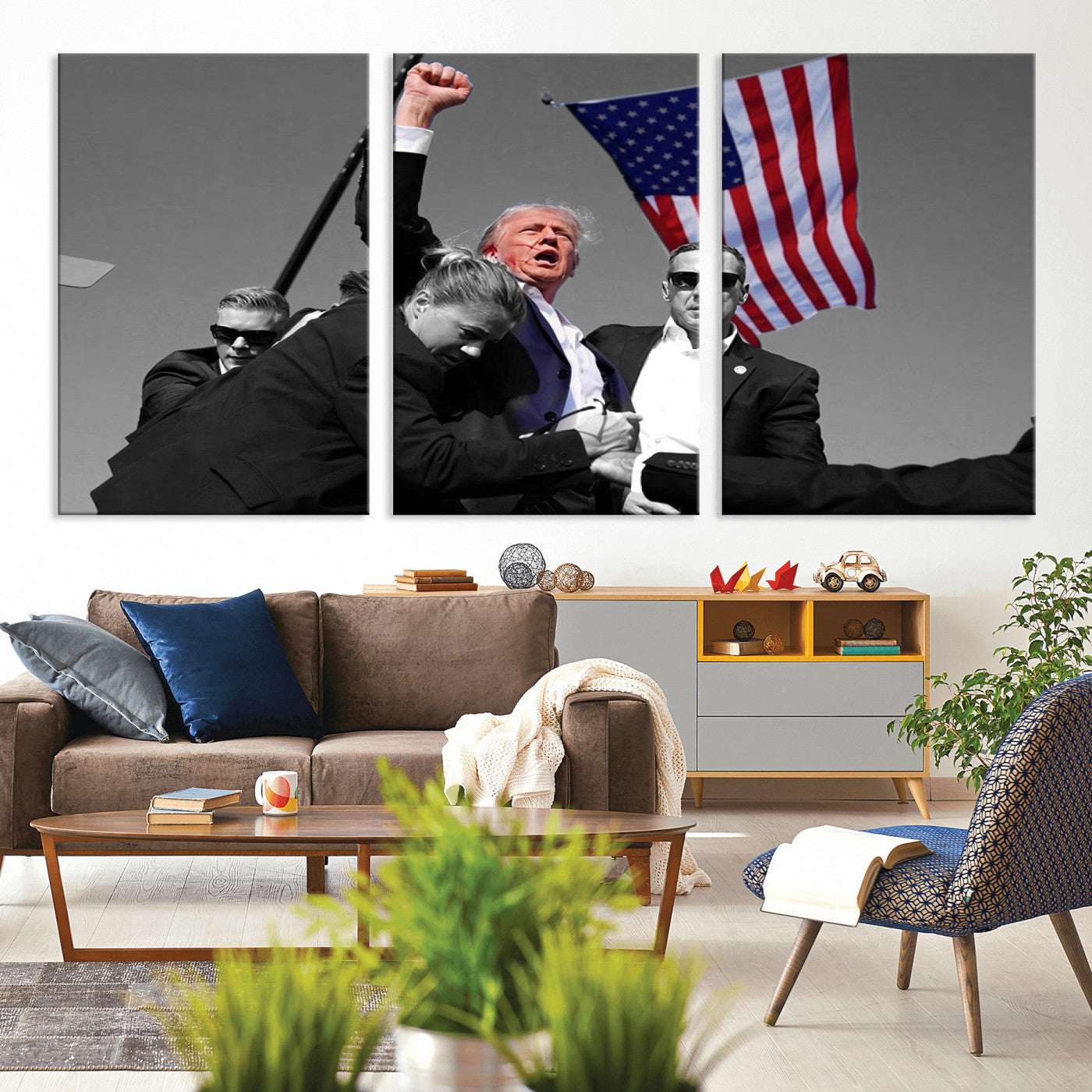 MGV-CV-60X30-3P - Donald Trump Assassination Attempt Wall Art Print, Trump Historic Footage - Iconic Reaction by Trump
