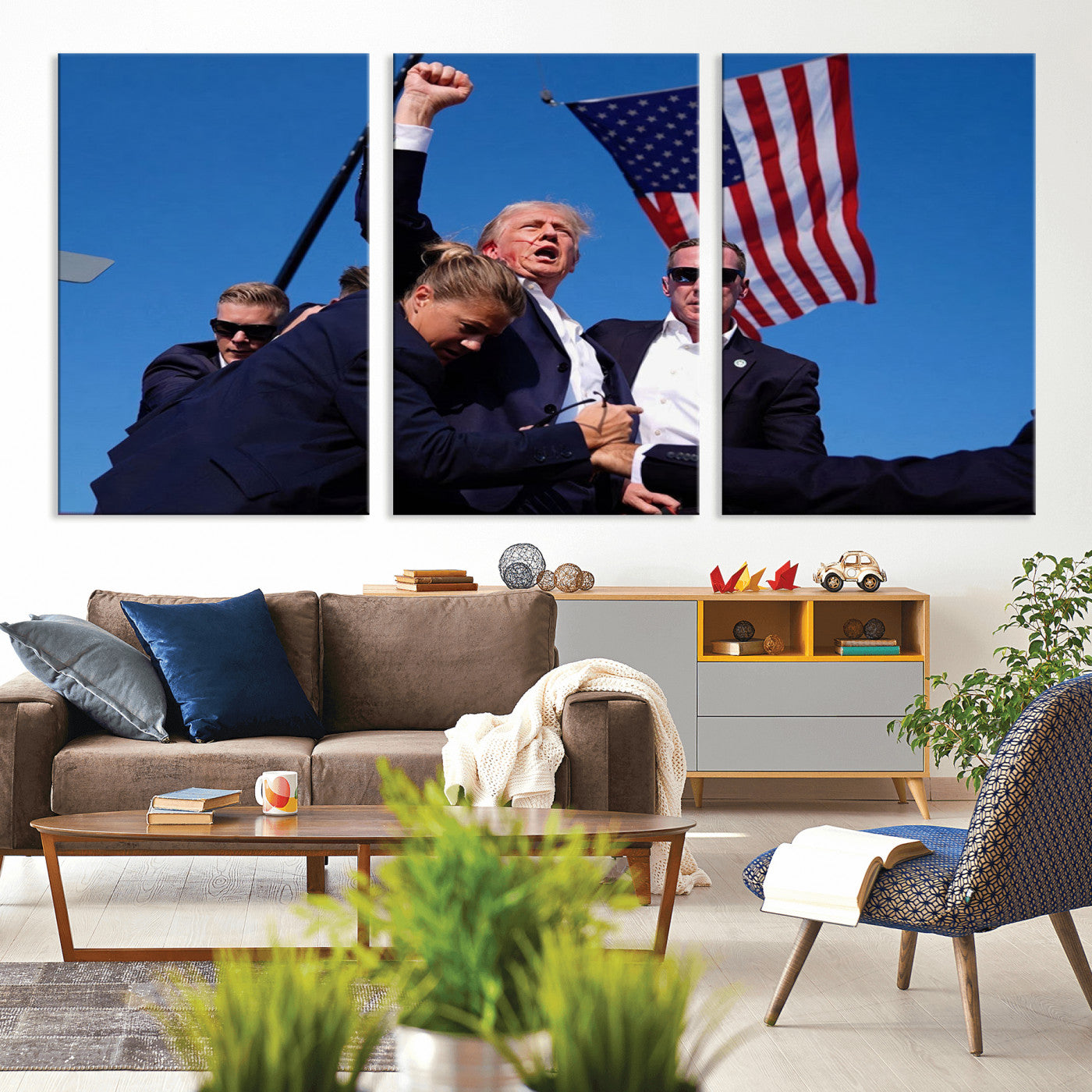 MGV-CV-60X30-3P - Donald Trump Assassination Attempt Wall Art Print, Trump Historic Footage - Iconic Reaction by Trump