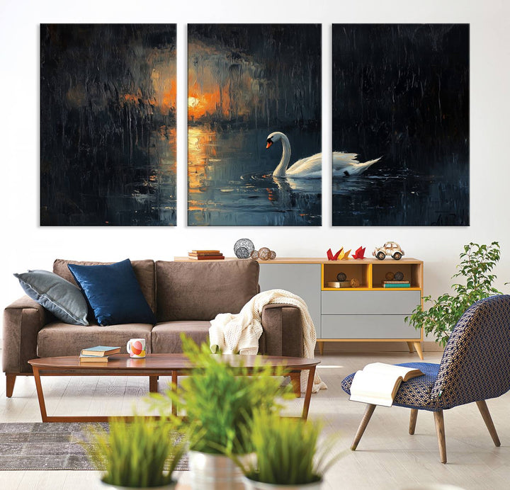 Abstract Swan on Water Wall Art Canvas Print - Elegant Nature Scene for Modern Home Decor