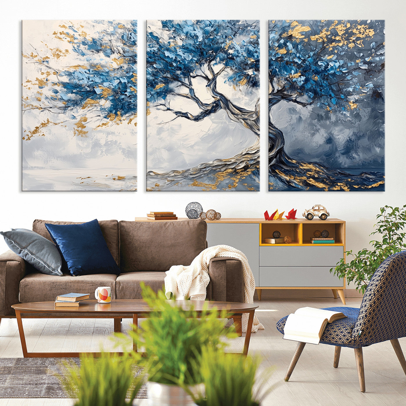 MGV-CV-60X30-3P - Abstract Tree Painting Canvas Wall Art | Tree of Life Painting Wall Art Canvas Print