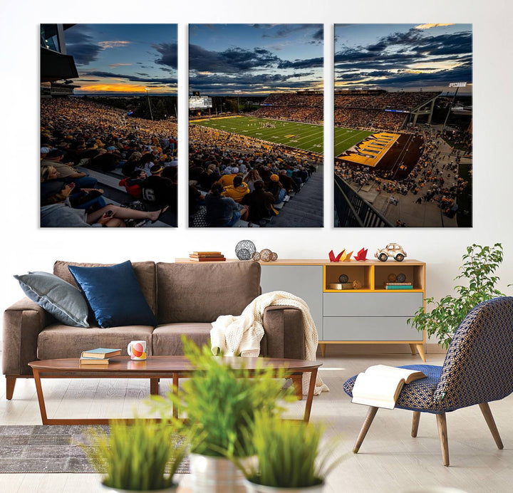 Cowboy Football War Memorial Stadium Wall Art | Ready to Hang Canvas Print of College Football Stadium at Sunset | Perfect for Sports Fans and Football Enthusiasts