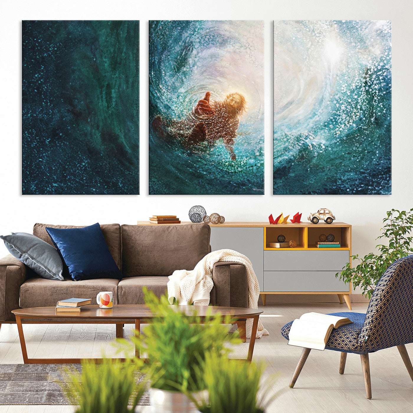 MGV-CV-60X30-3P - Powerful Jesus Canvas Print - Hand of Salvation, Inspirational Wall Art - Framed, Ready to Hang for