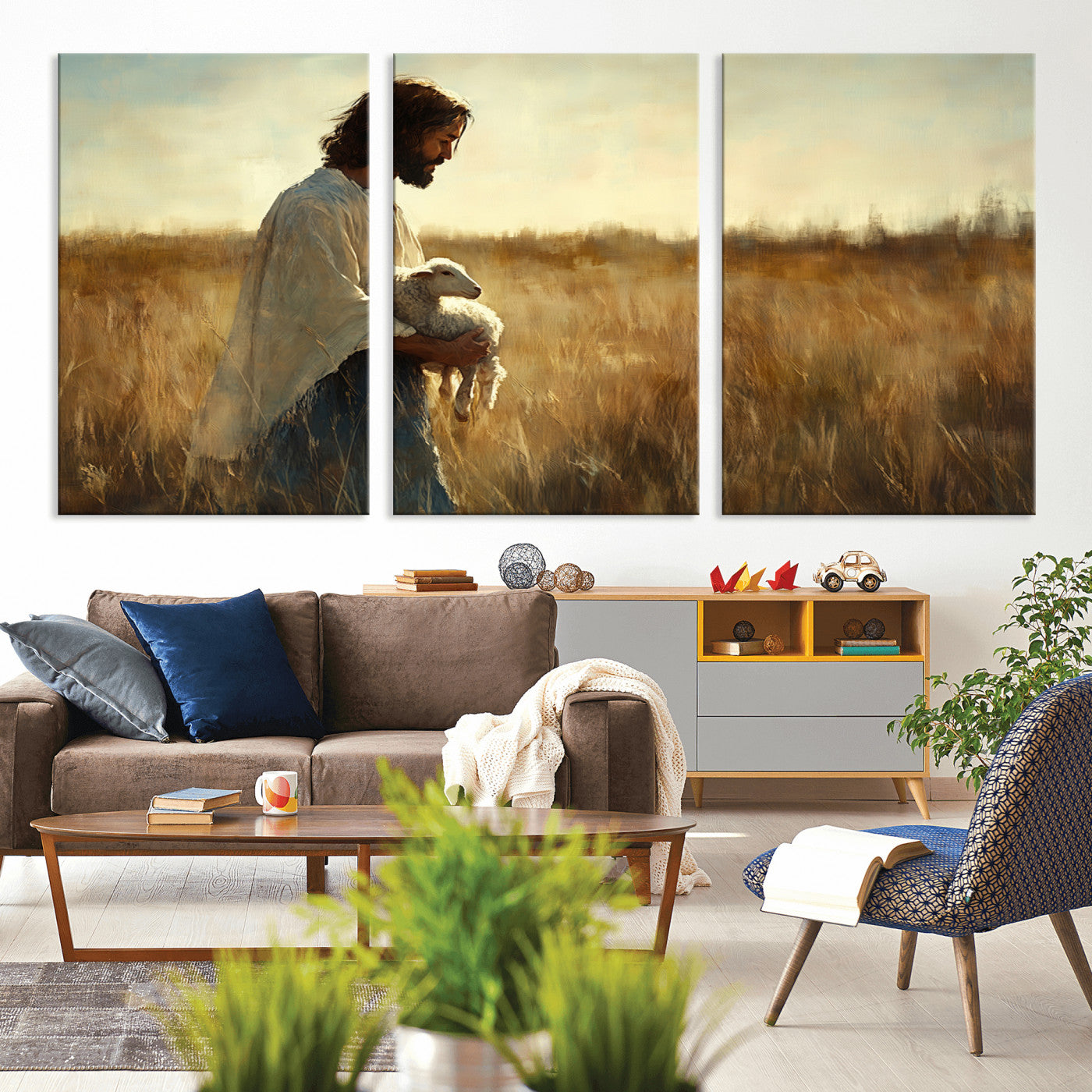 MGV-CV-60X30-3P - Jesus the Good Shepherd Wall Art Canvas Print - Inspirational Christian Religious Print for Prayer
