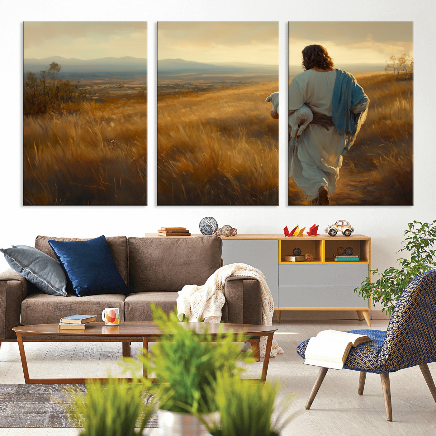 MGV-CV-60X30-3P - Jesus the Good Shepherd Wall Art Canvas Print - Inspirational Christian Religious Print for Prayer