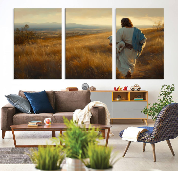 Jesus the Good Shepherd Wall Art Canvas Print - Inspirational Christian Religious Print for Prayer Room Decor