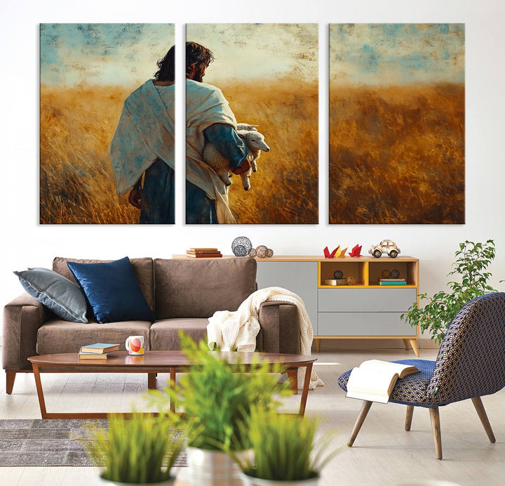 Jesus the Good Shepherd Wall Art Canvas Print - Inspirational Christian Religious Print for Prayer Room Decor