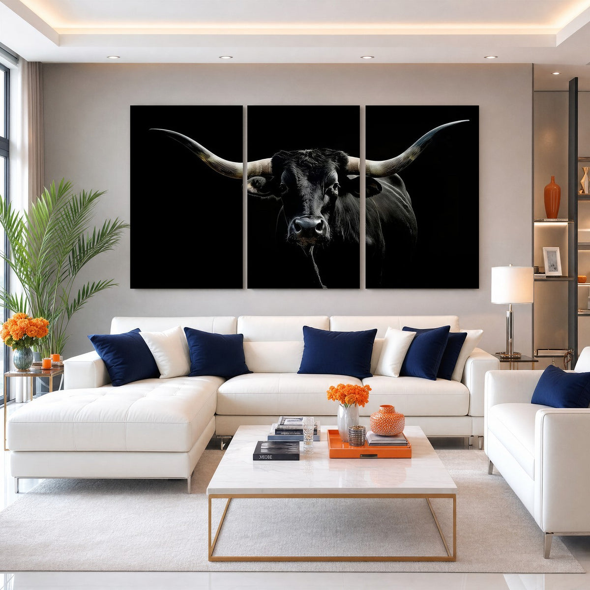 20679-MGV-CV-24X16 - Texas Black Longhorn Bull Wall Art Canvas Print, Western Cattle Rustic Decor