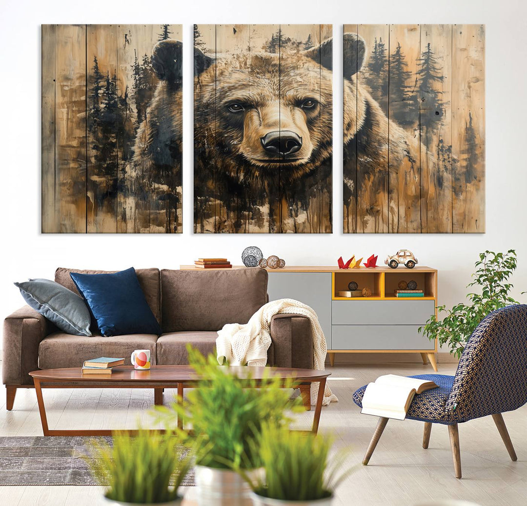 Rustic Bear Wall Art Canvas Print | Framed & Ready to Hang | Rustic Animal Artwork for Living Room, Office, Cabin, or Nature-Inspired Décor